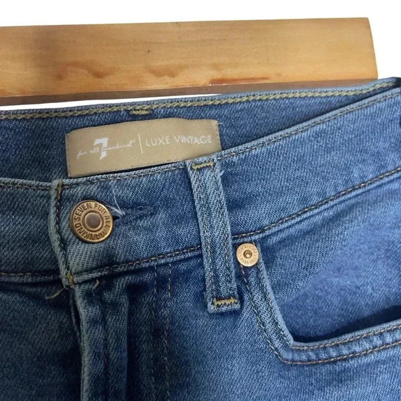 7 For All Mankind High Waist Cropped Straight Distressed Hem Jeans Size 26 - Picture 8 of 12